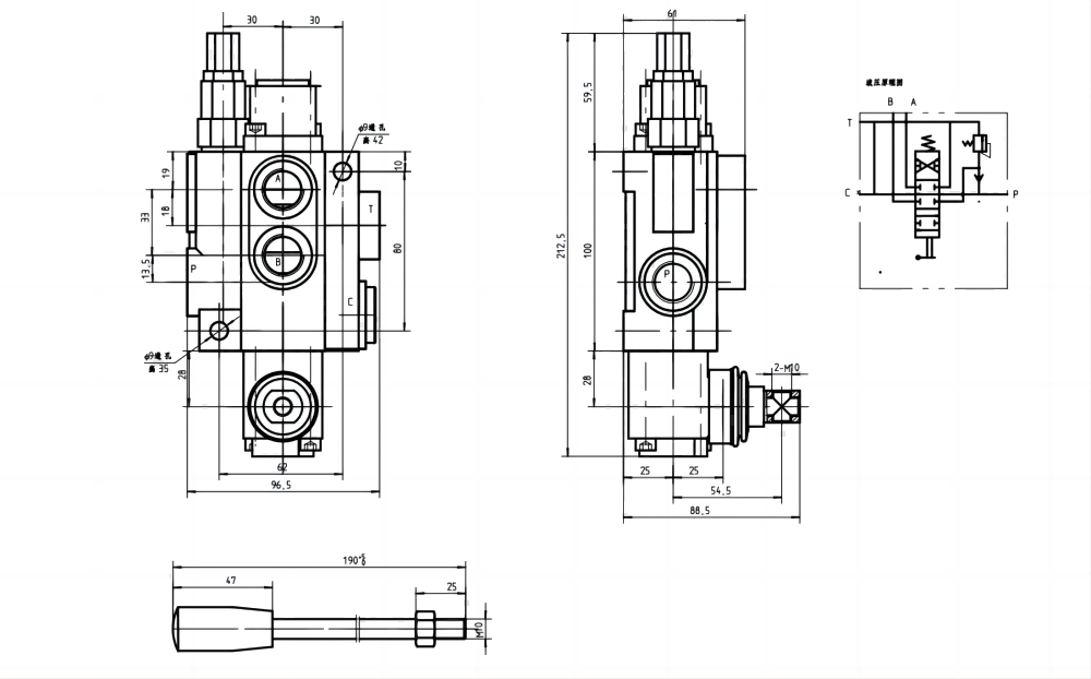 P40-G12 Manual 1 Spool Monoblock Directional Valve drawing image
